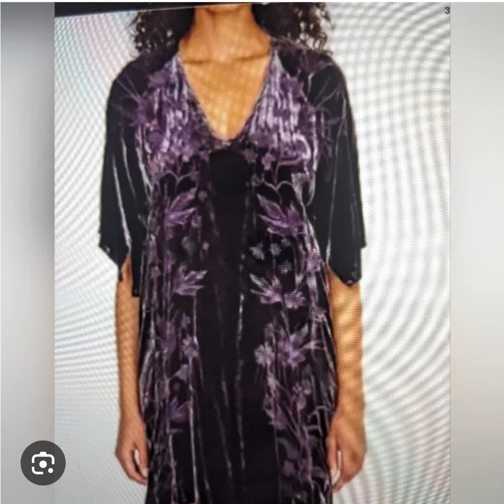 Johnny Was purple velvet embroidered Floral Mini tunic boho Dress